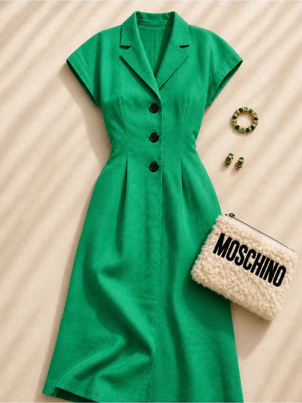 Vintage Christian Dior Green Sheath Dress Moschino Pouch Jewelry Capsule